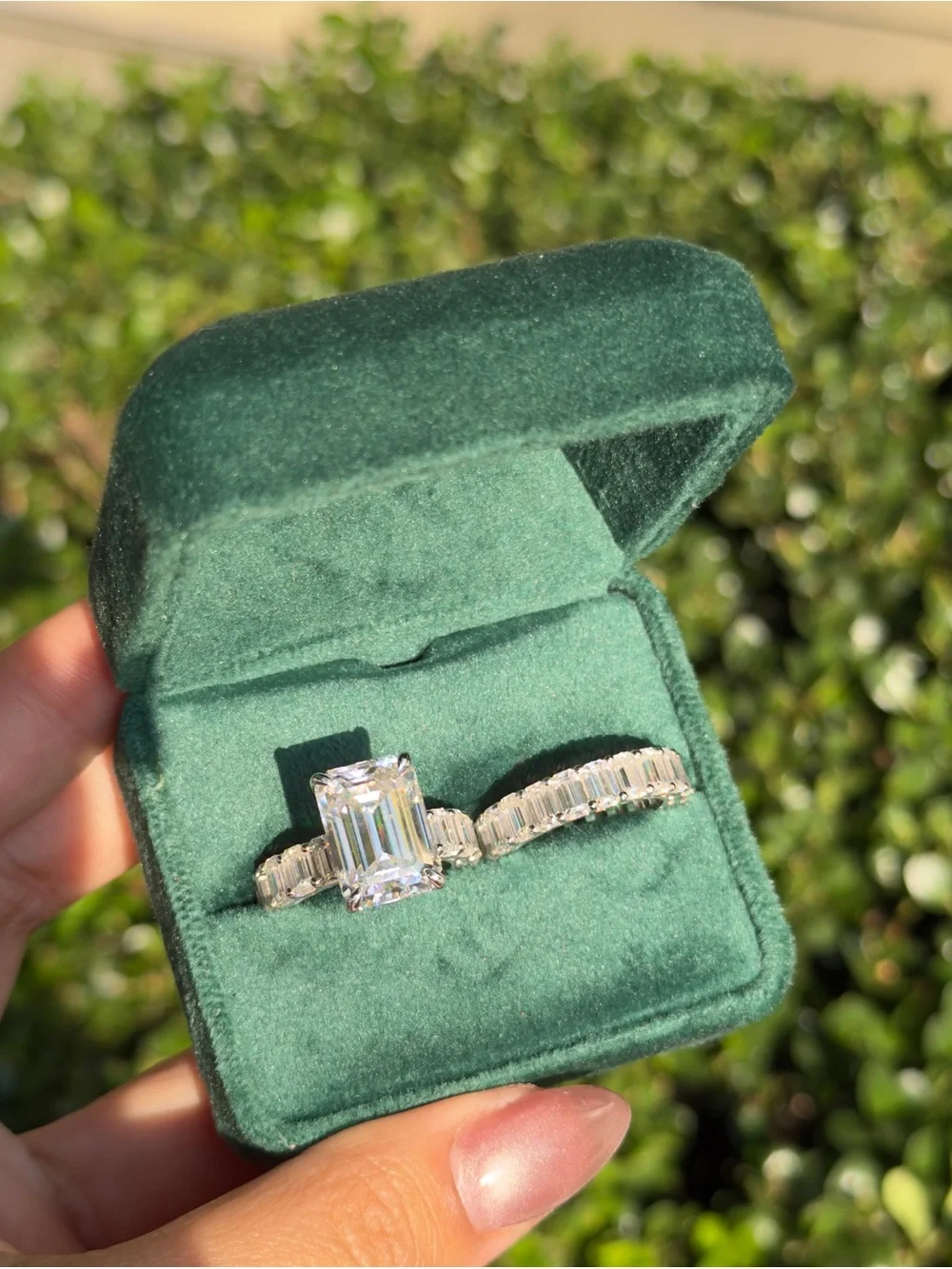 30cttw big emerald cut vvs1 color D Moissanite eternity wedding set